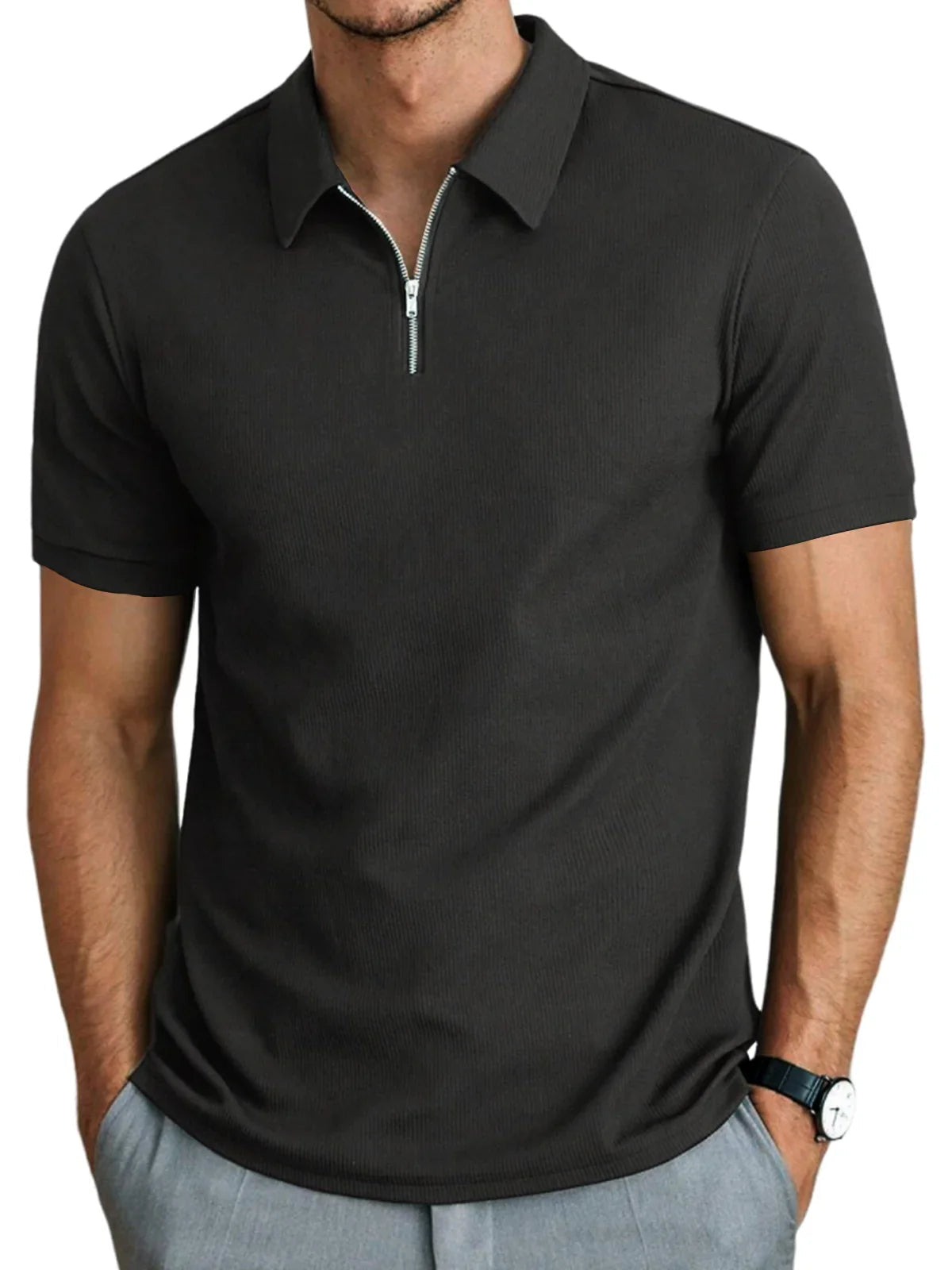 Kortærmet herrepoloshirt med lynlås