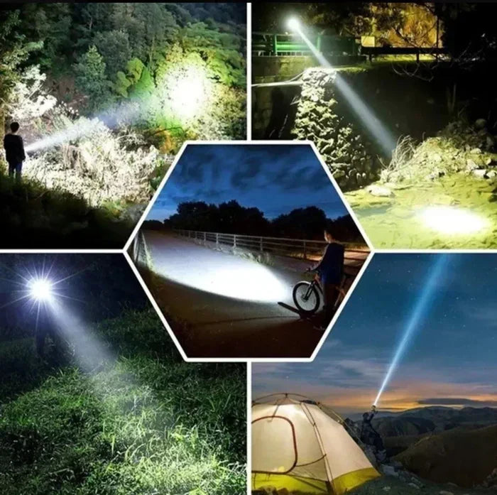 Kraftig genopladelig LED-lommelygte – 10.000 lumen til camping og nødsituationer