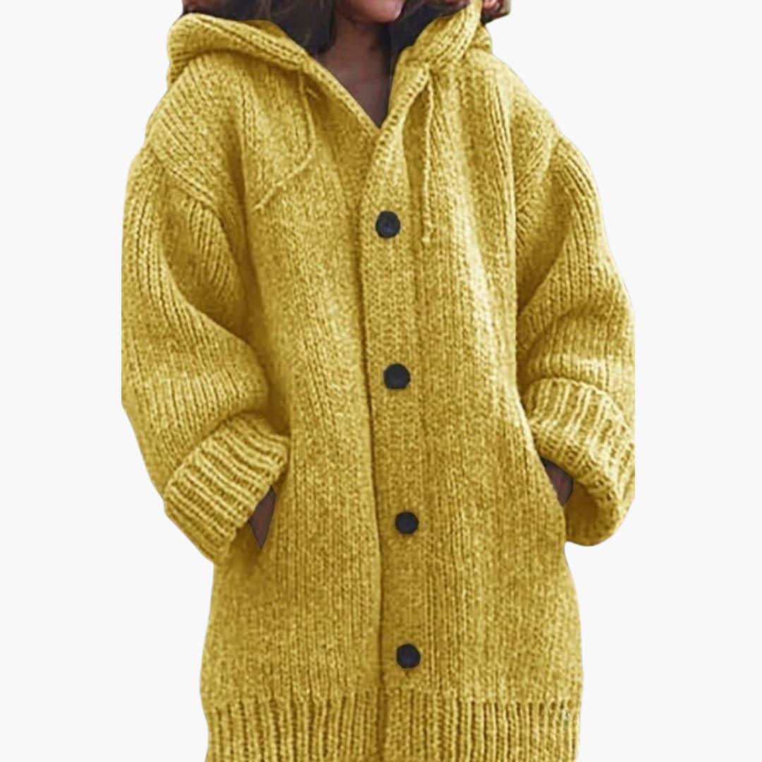 Lang cardigan med hætte til damer