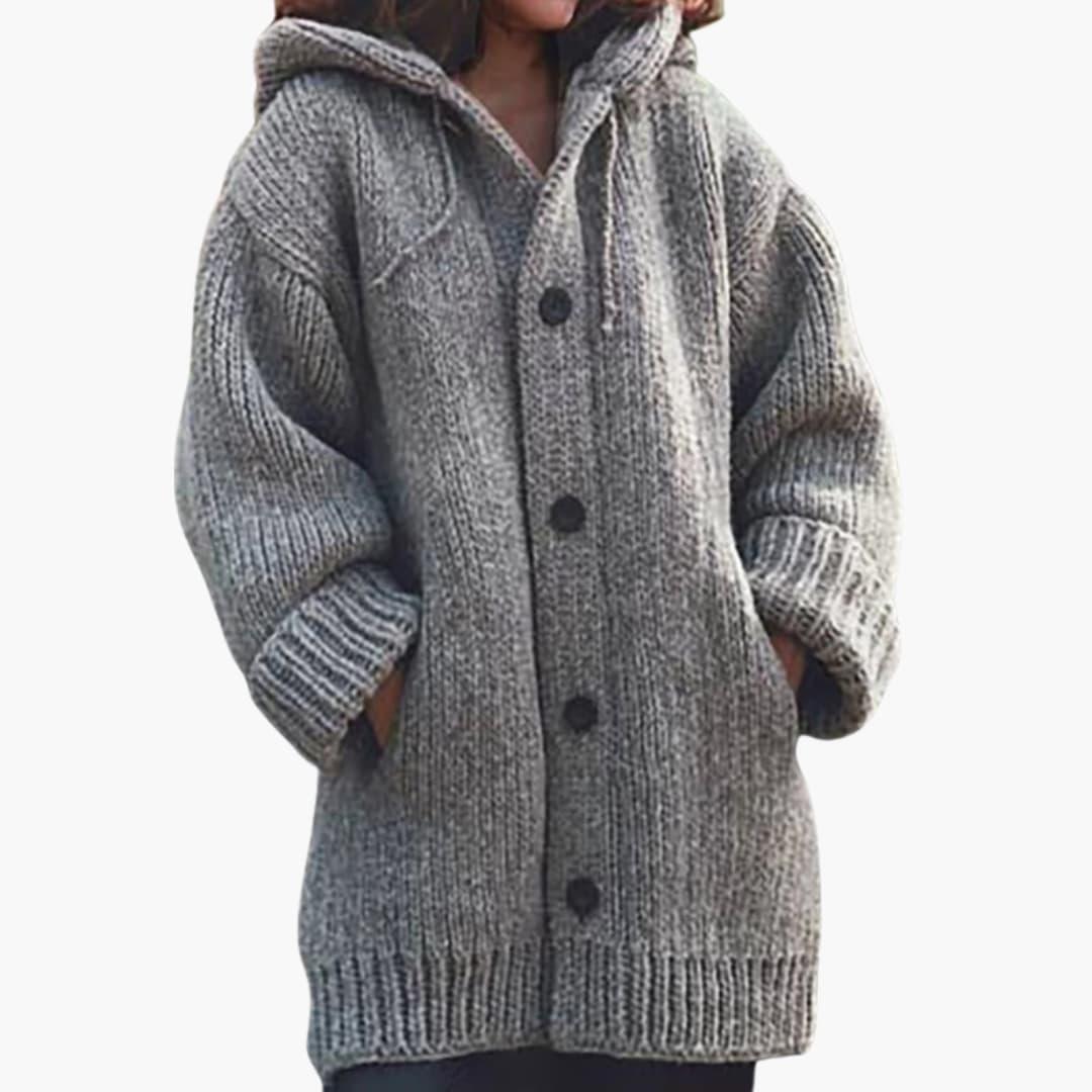 Lang cardigan med hætte til damer