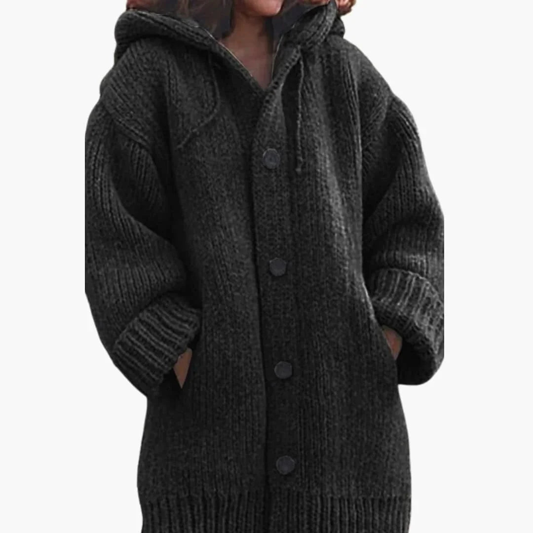 Lang cardigan med hætte til damer