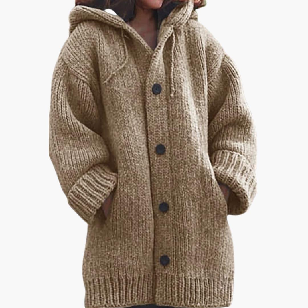 Lang cardigan med hætte til damer