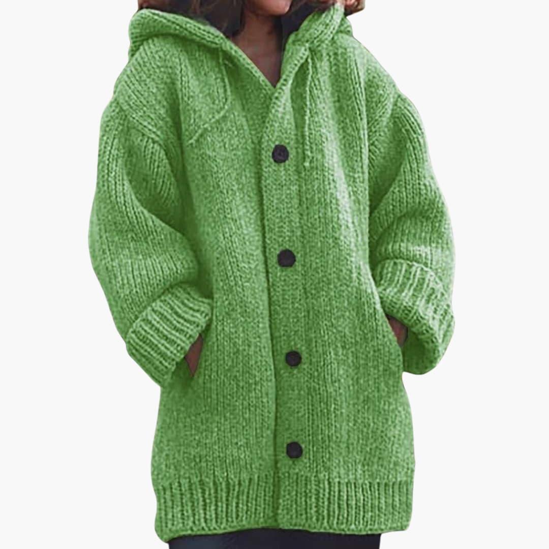 Lang cardigan med hætte til damer