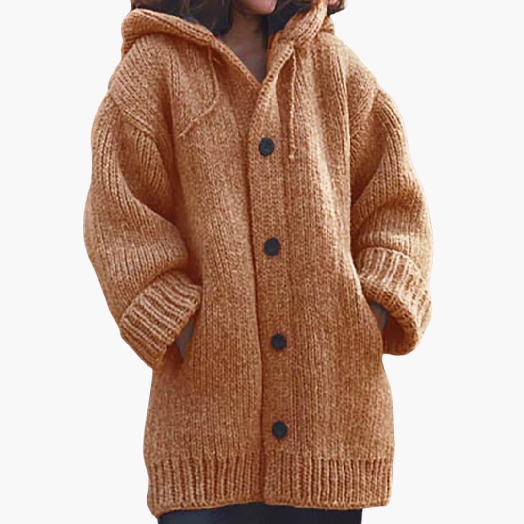 Lang cardigan med hætte til damer
