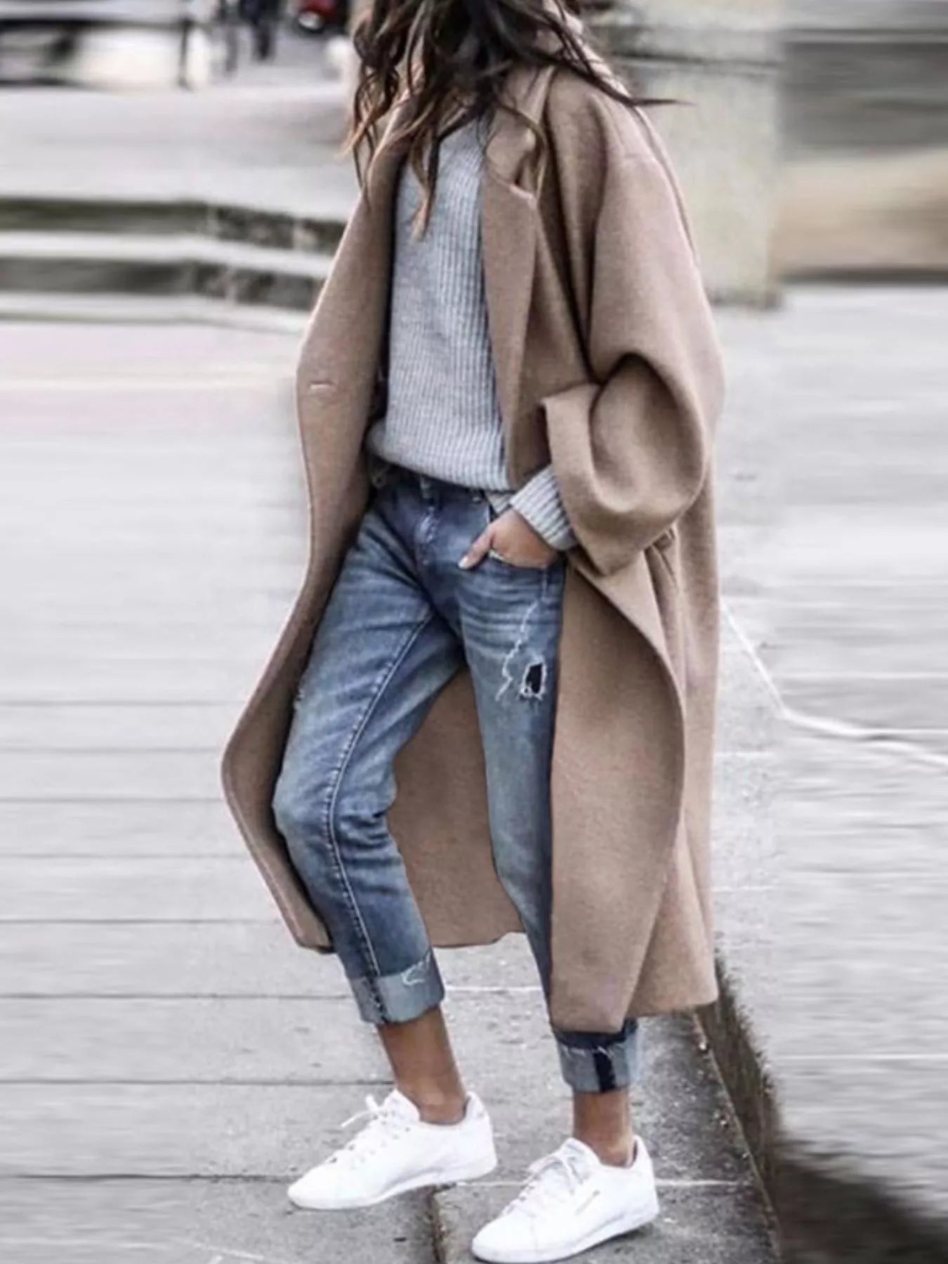 Lang oversized frakke til damer