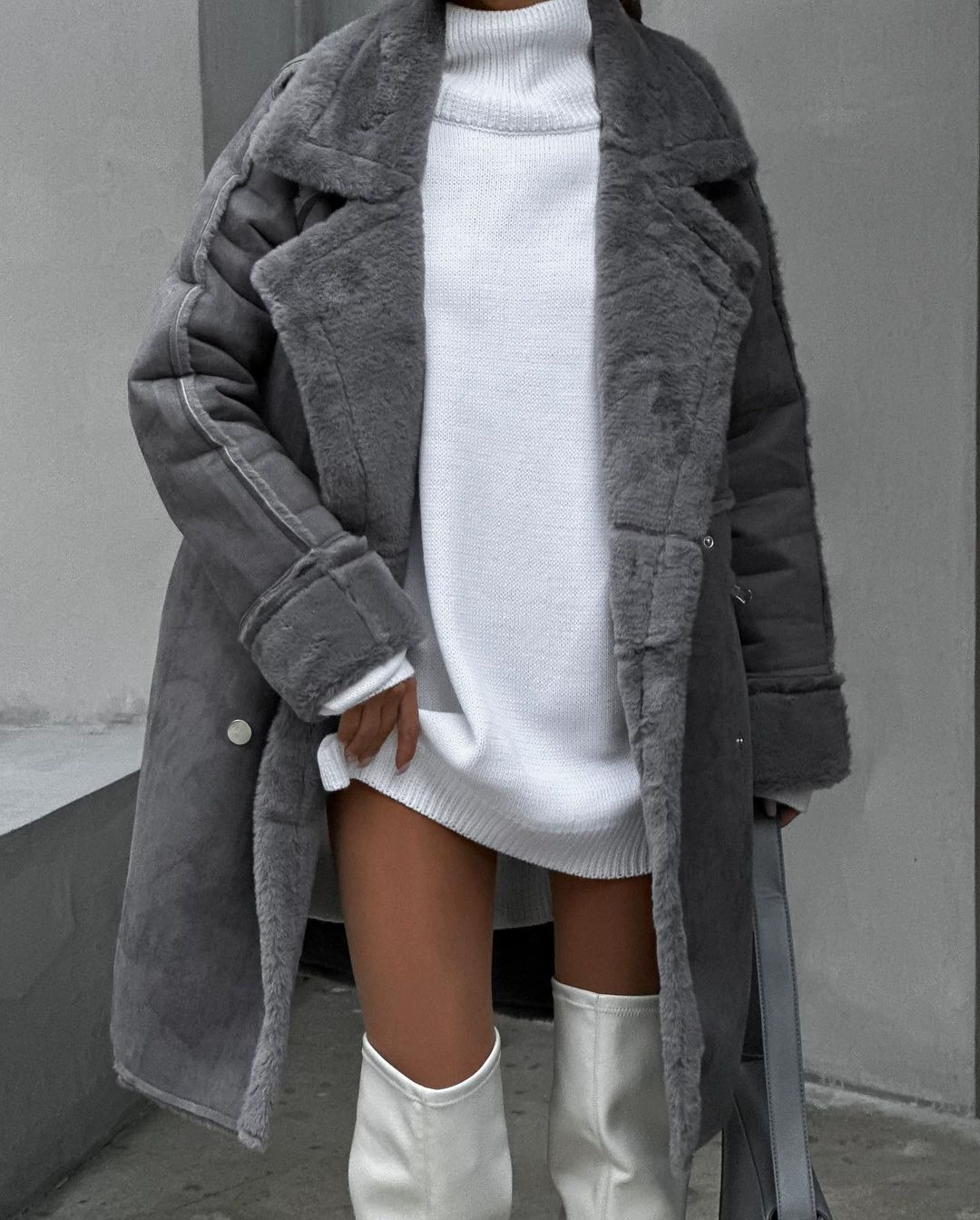Lang oversized shearling-frakke til damer