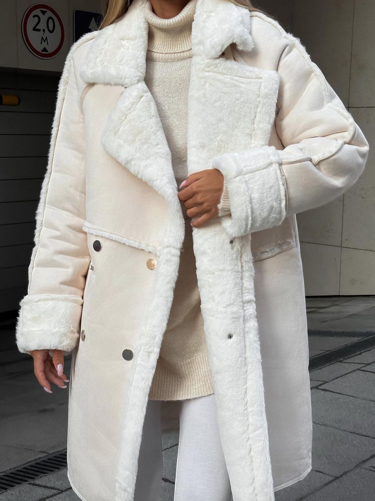Lang oversized shearling-frakke til damer