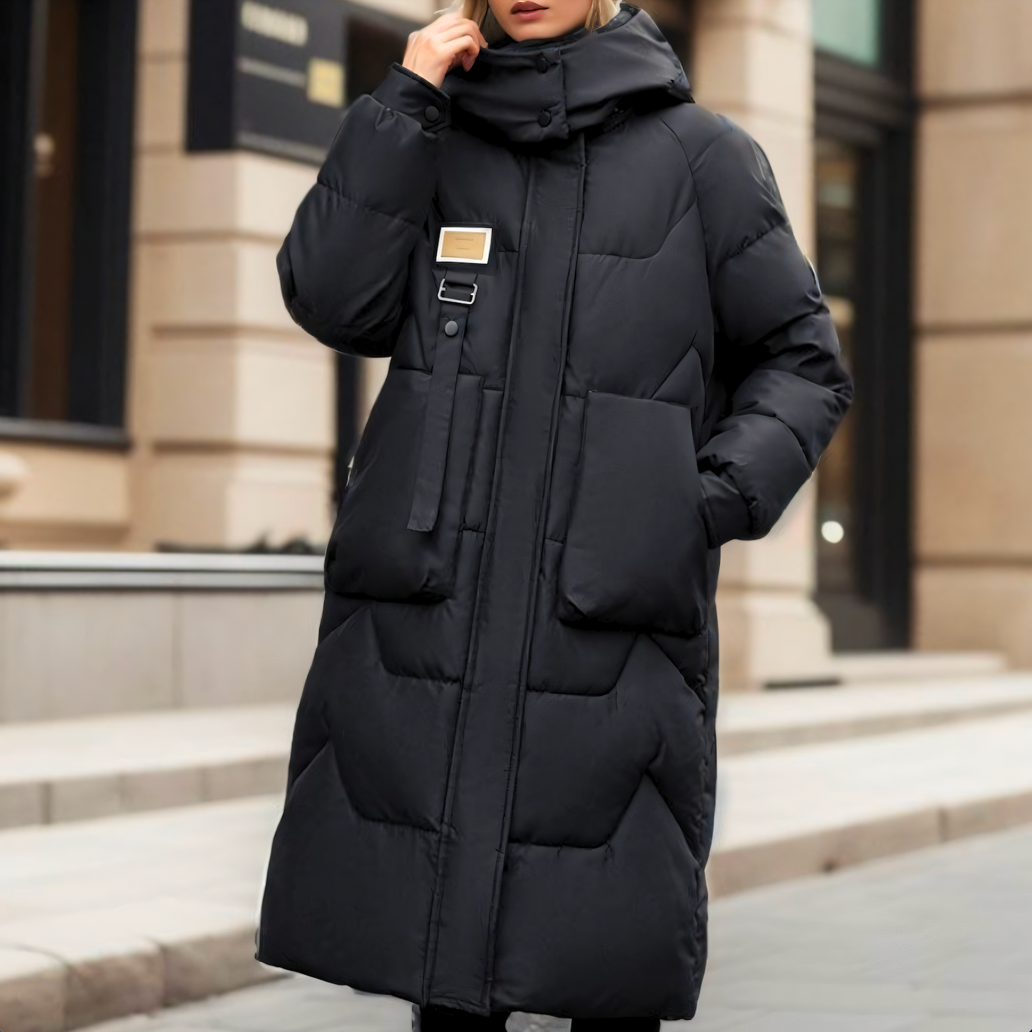 Lang oversized vatteret damefrakke