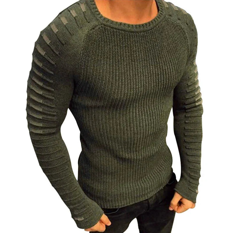 Lang plisseret strikket pullover til mænd