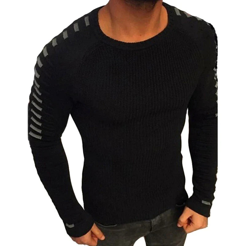 Lang plisseret strikket pullover til mænd