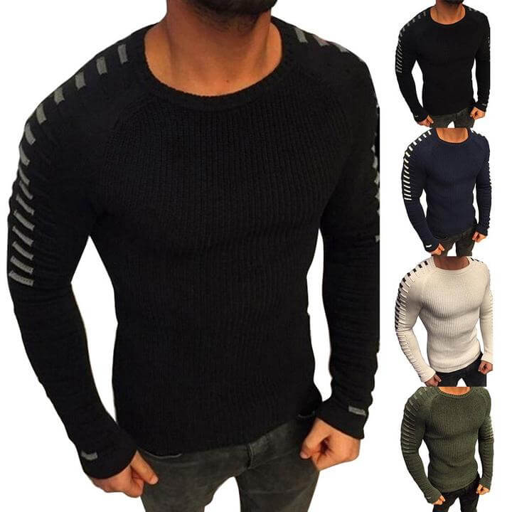 Lang plisseret strikket pullover til mænd
