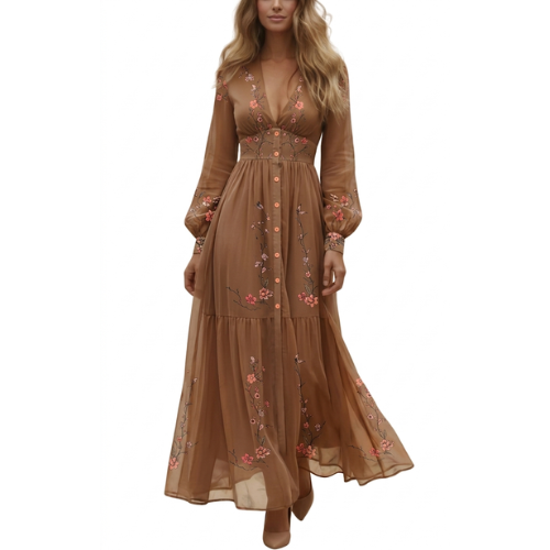 Langærmet boho-maxikjole til kvinder