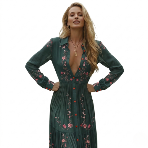 Langærmet boho-maxikjole til kvinder