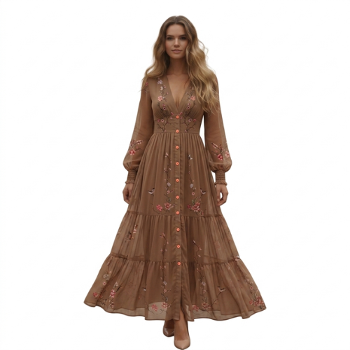 Langærmet boho-maxikjole til kvinder