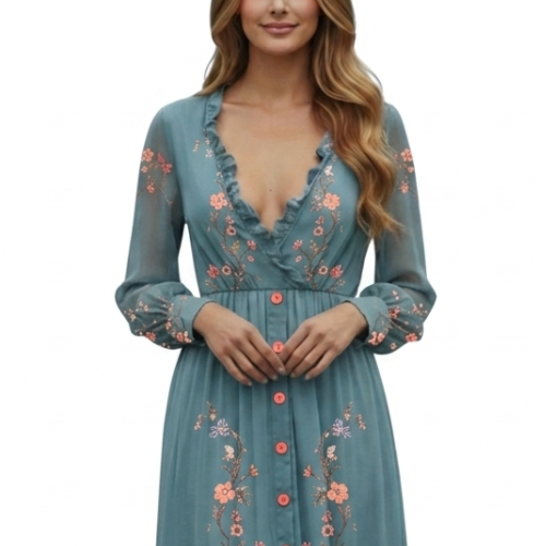 Langærmet boho-maxikjole til kvinder