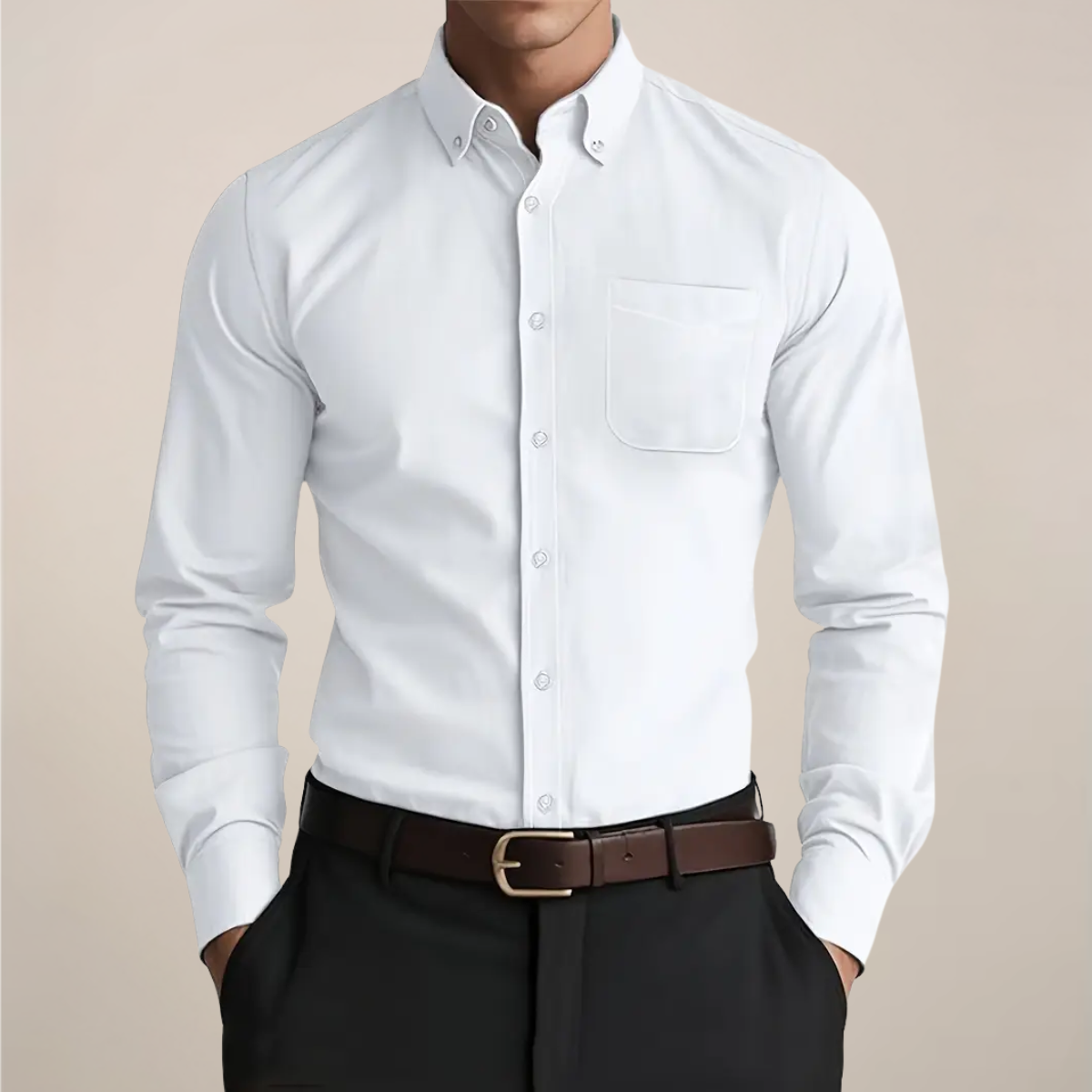 Langærmet button-down-herreskjorte