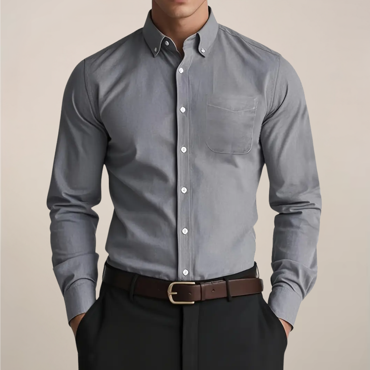 Langærmet button-down-herreskjorte