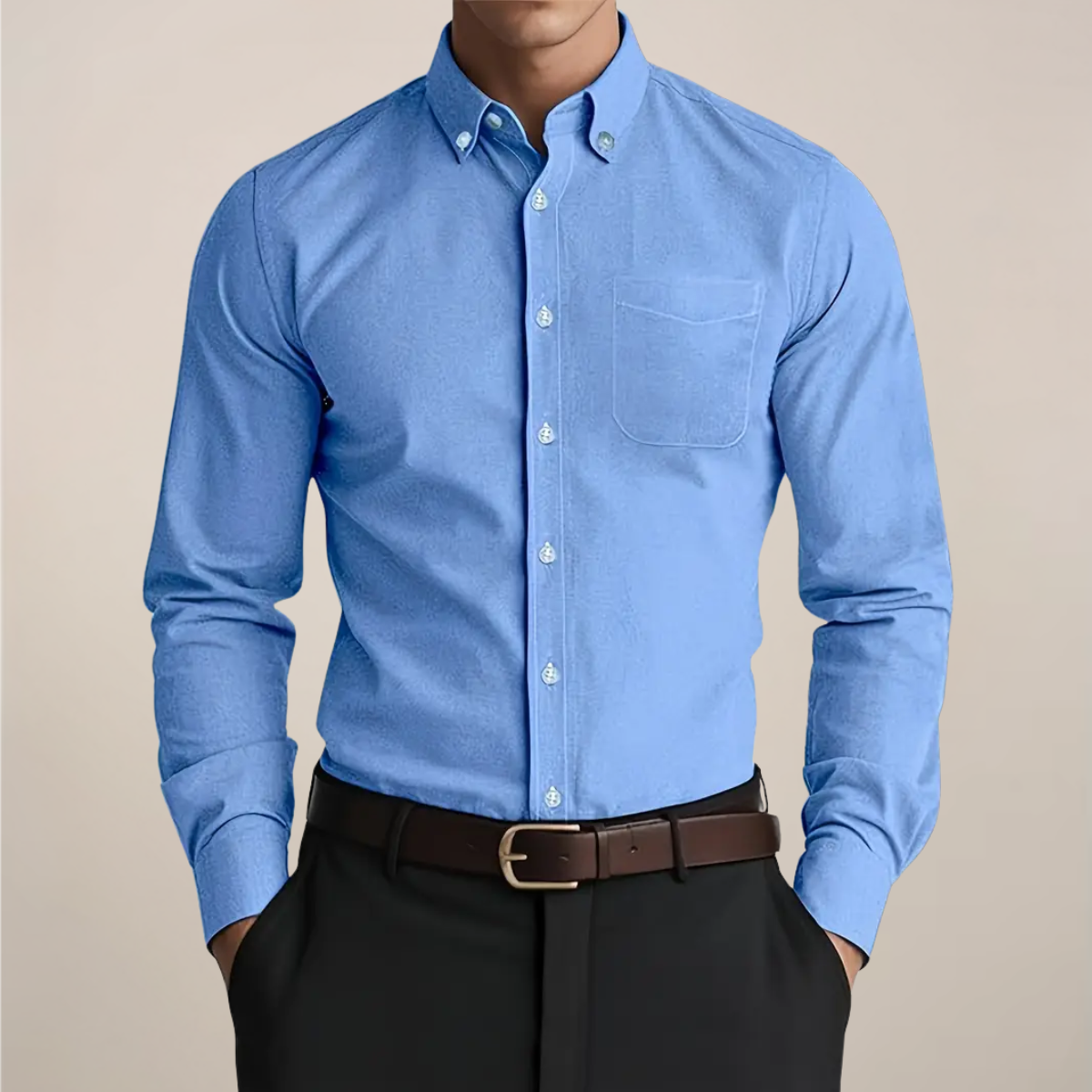 Langærmet button-down-herreskjorte