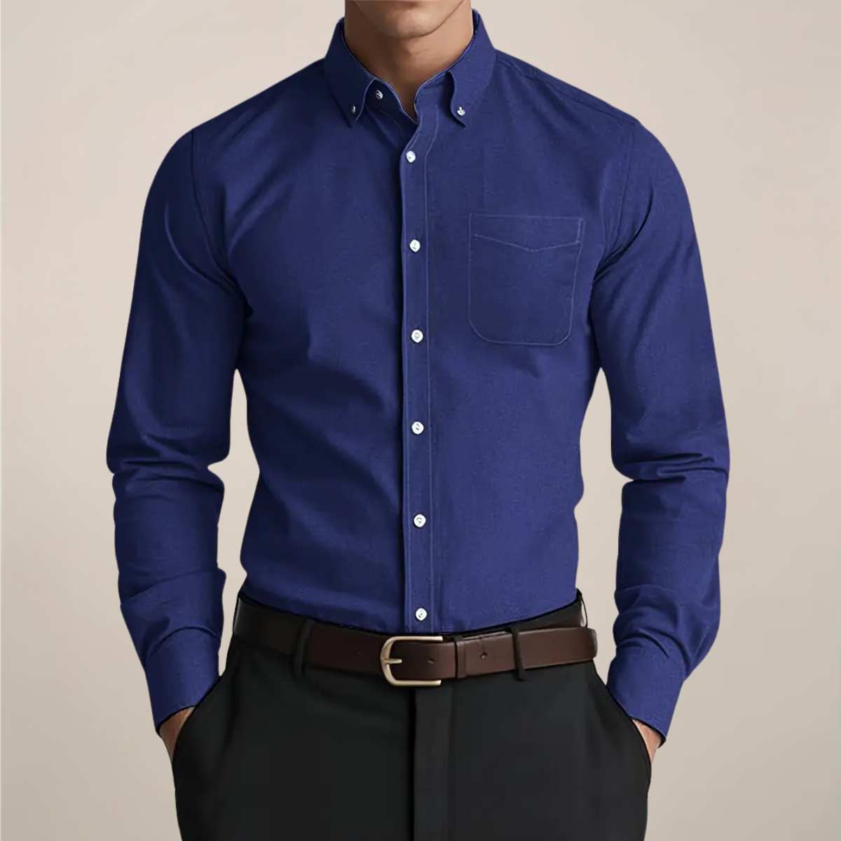 Langærmet button-down-herreskjorte