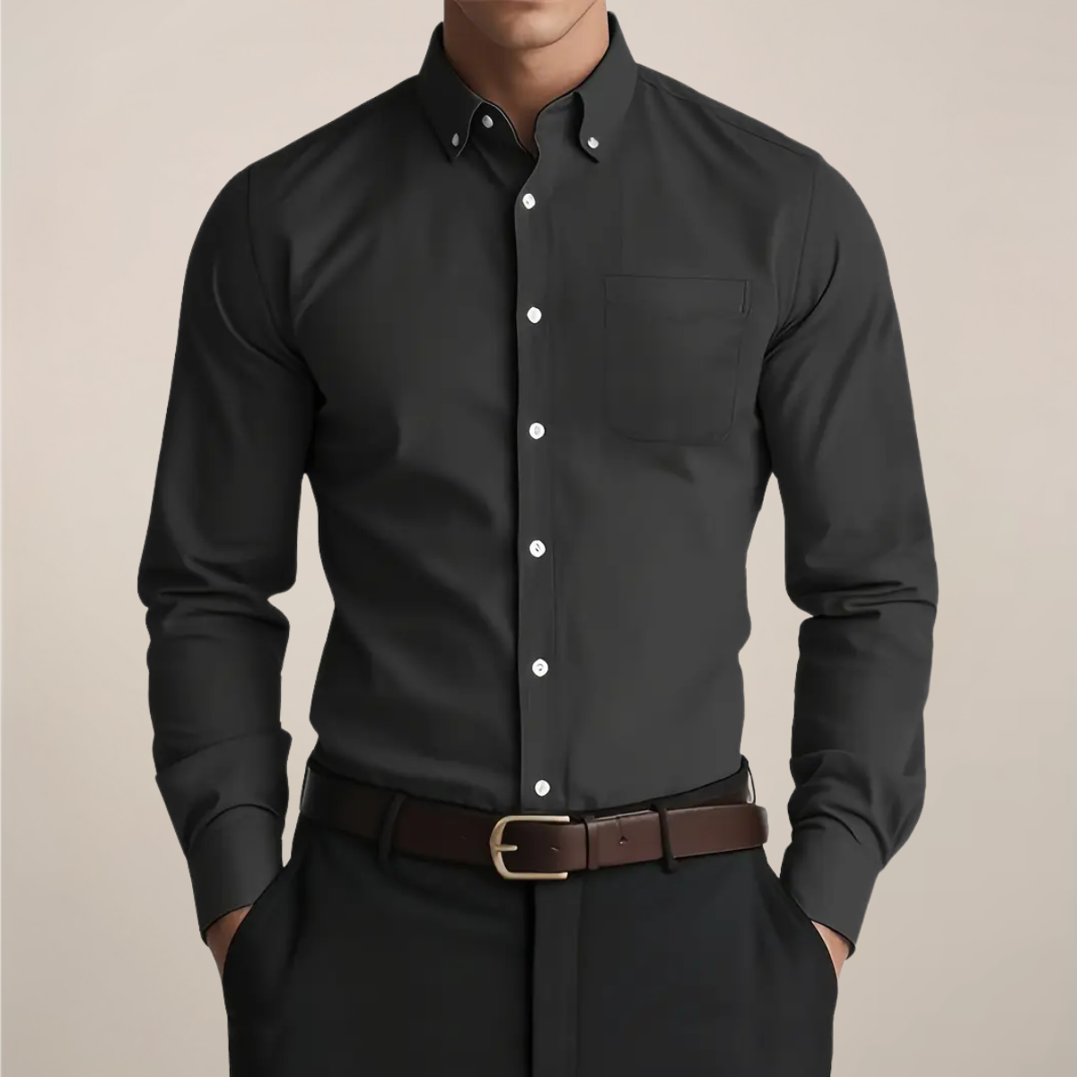 Langærmet button-down-herreskjorte