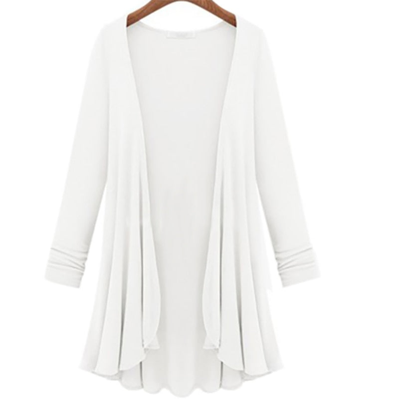 Langærmet cardigan med flæser