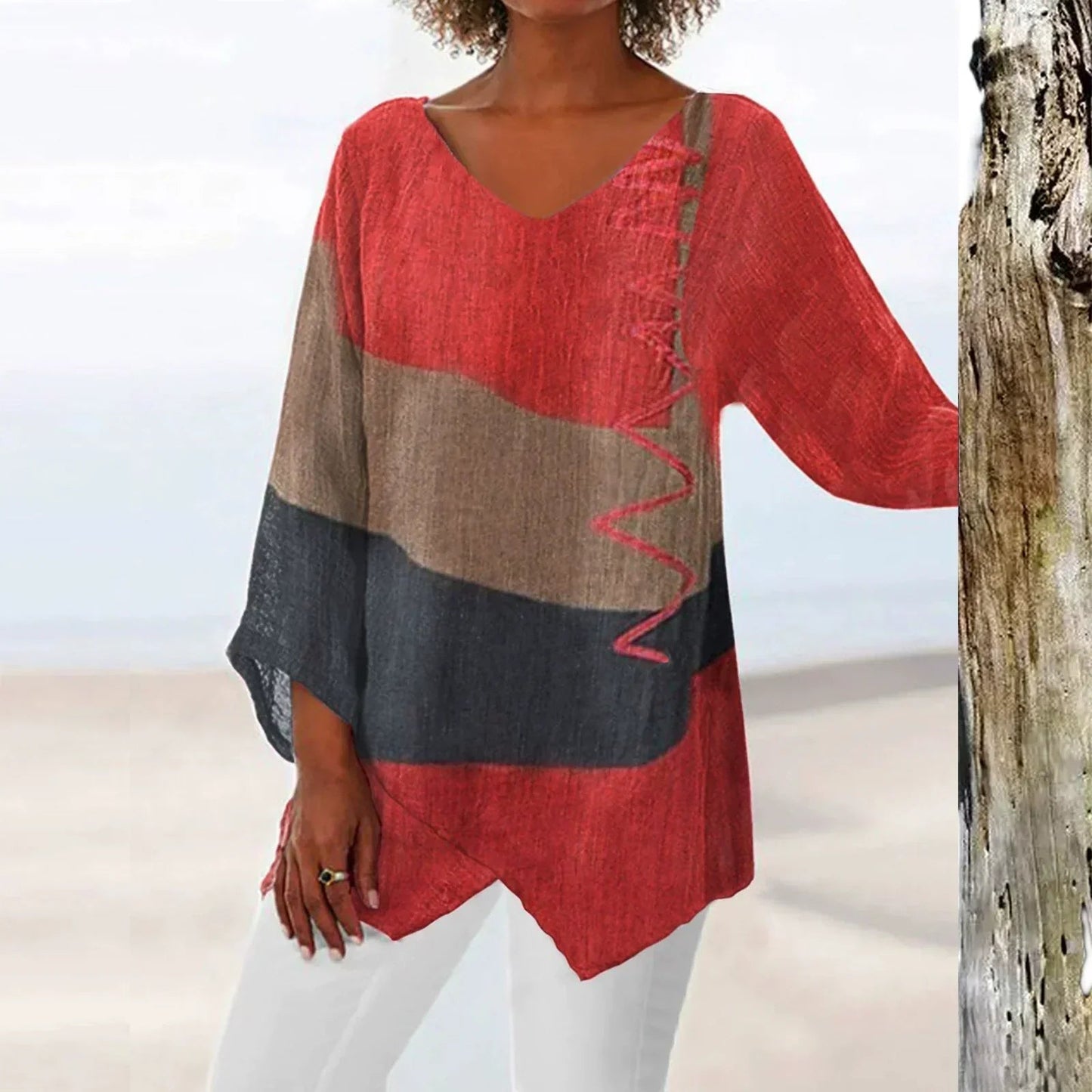 Langærmet colorblock-bluse til damer
