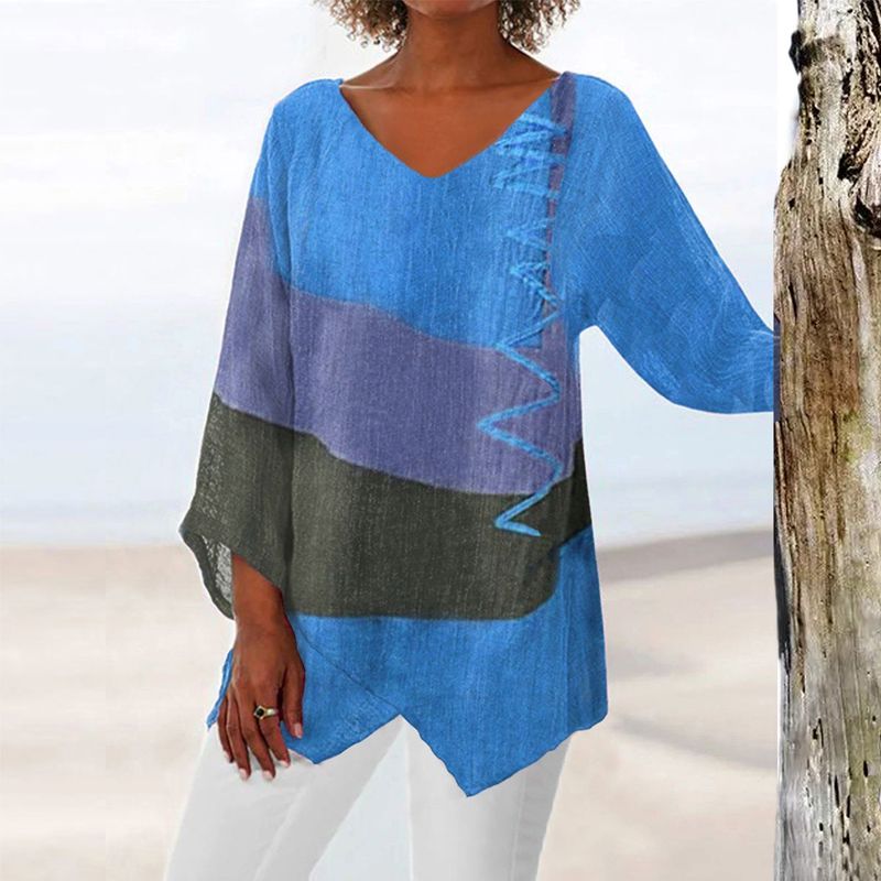 Langærmet colorblock-bluse til damer