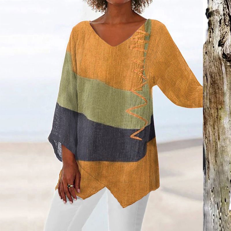 Langærmet colorblock-bluse til damer