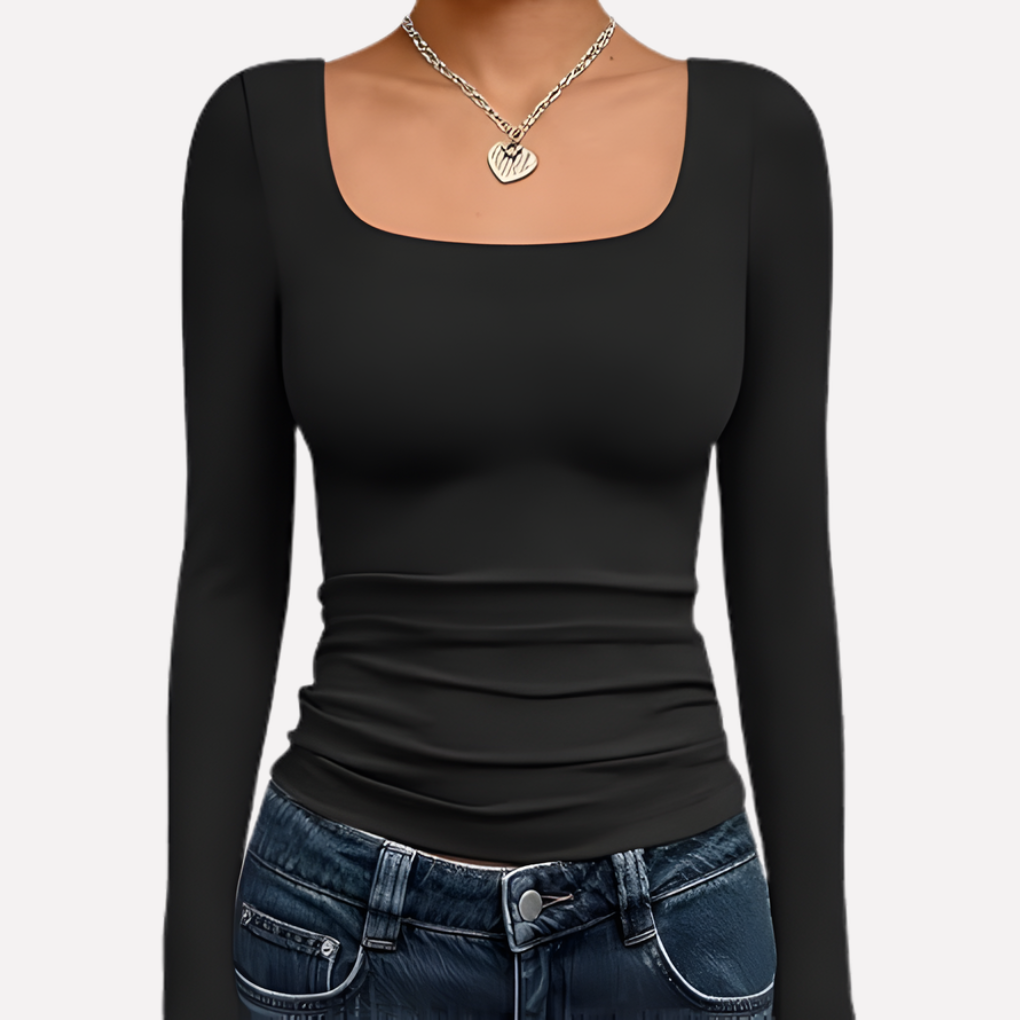 Langærmet crop top med firkantet udskæring til kvinder