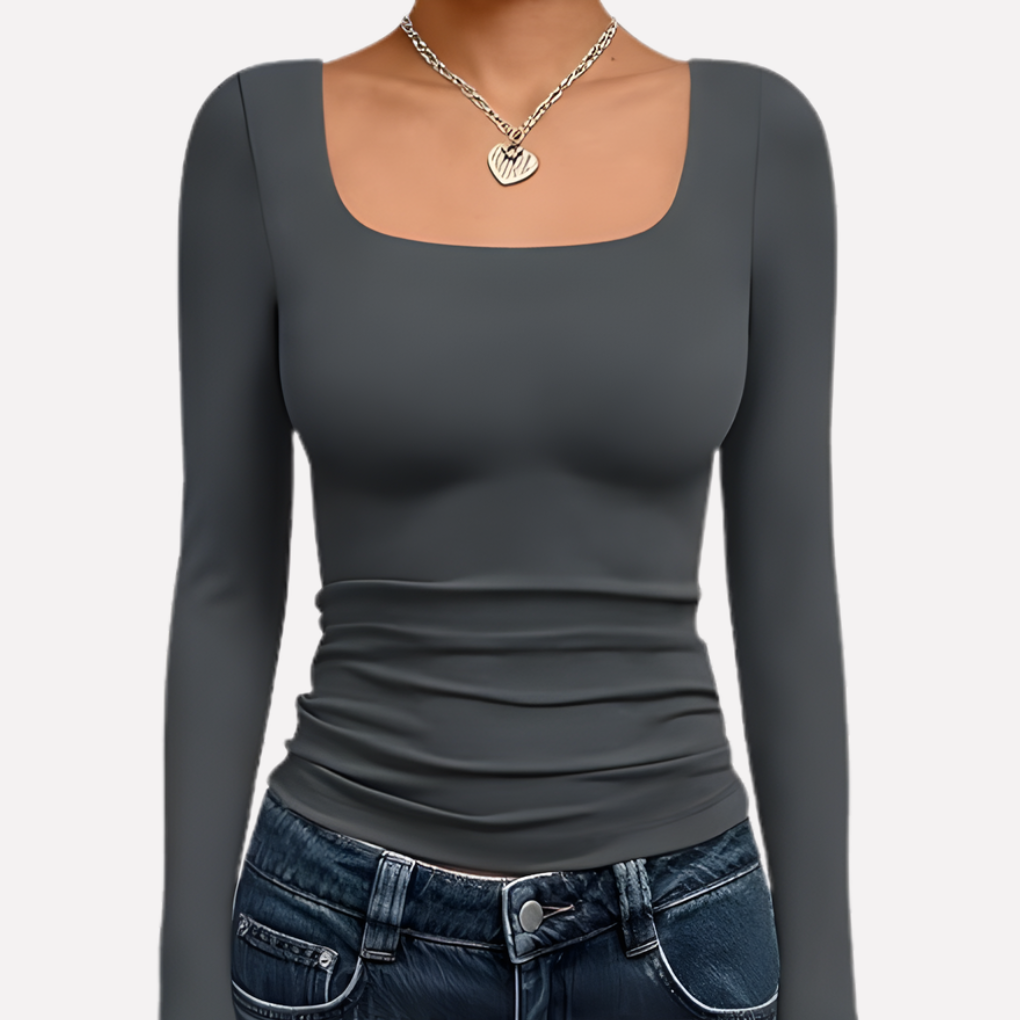 Langærmet crop top med firkantet udskæring til kvinder
