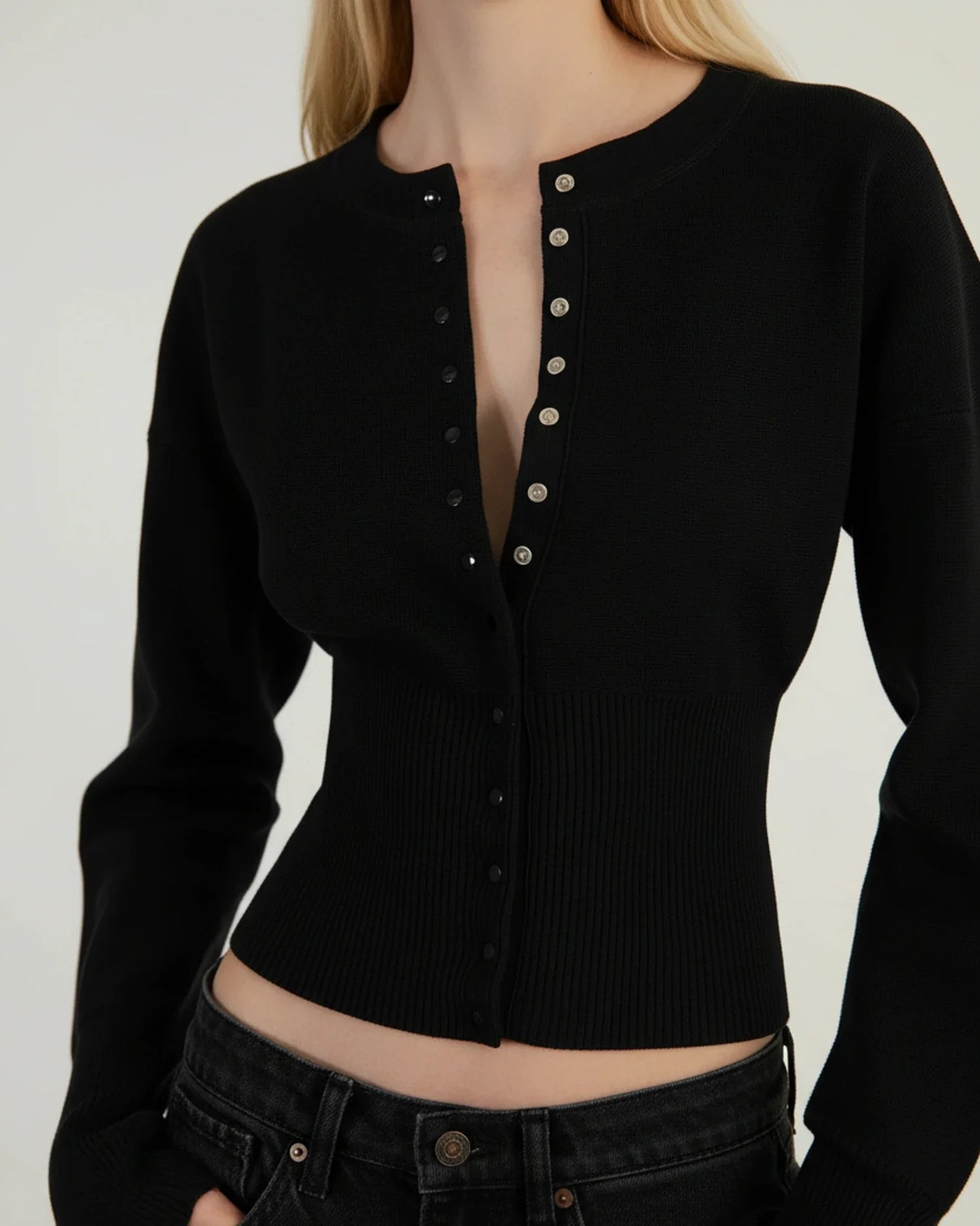 Langærmet cropped cardigan til damer