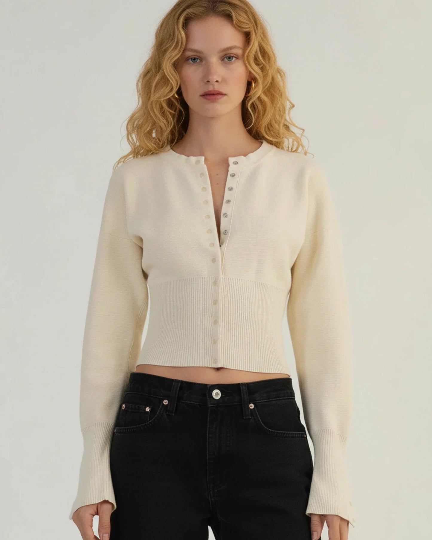 Langærmet cropped cardigan til damer