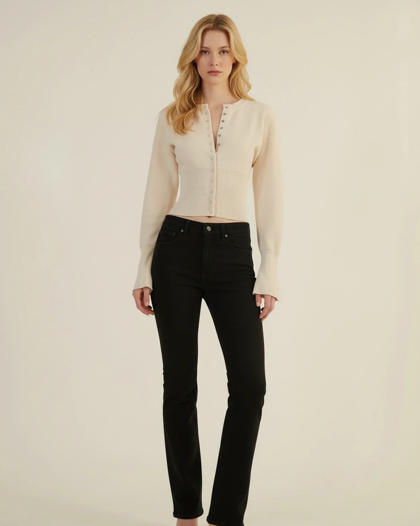 Langærmet cropped cardigan til damer