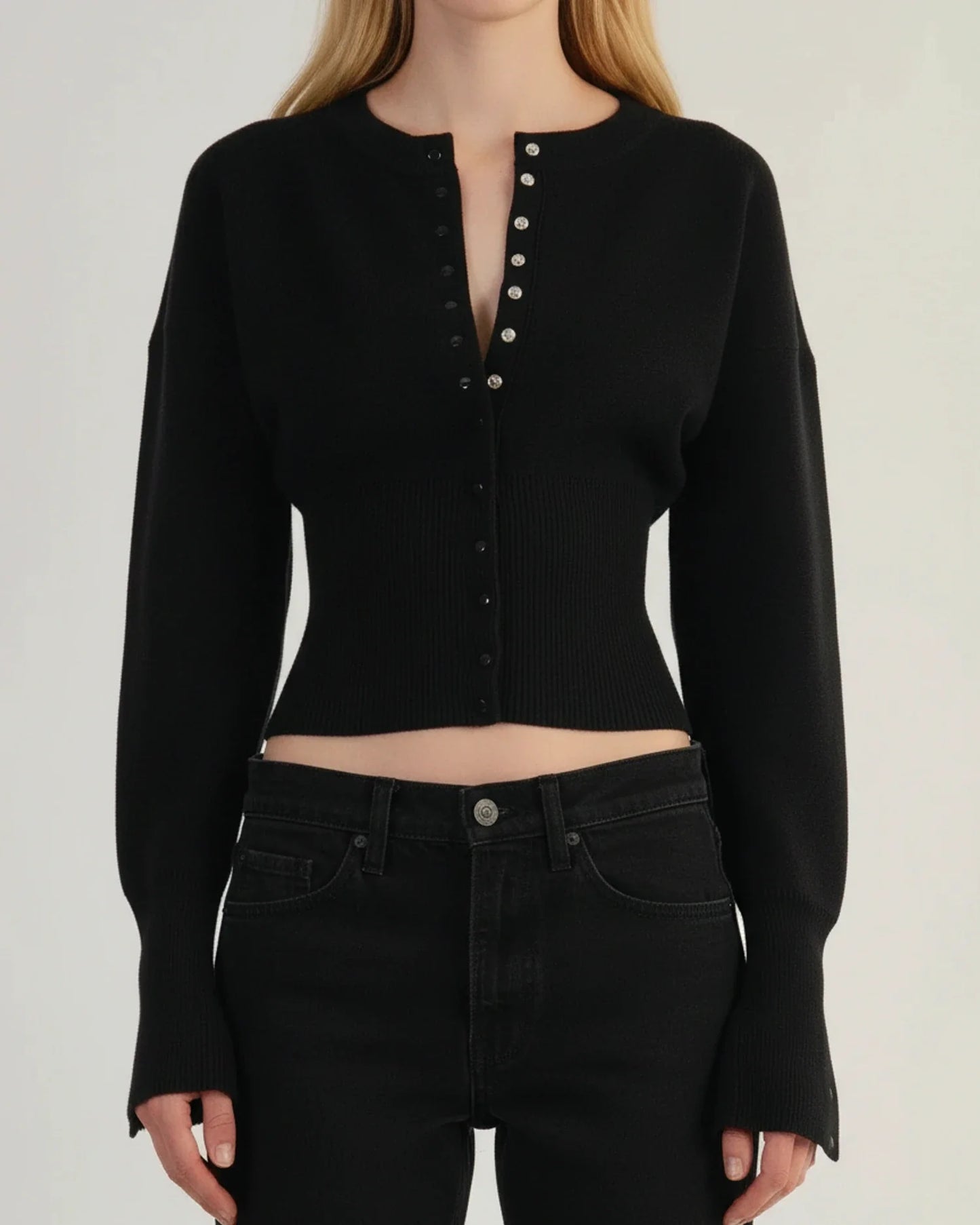 Langærmet cropped cardigan til damer