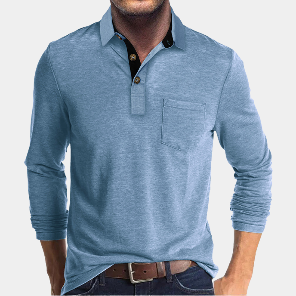 Langærmet herrepoloshirt med brystlomme