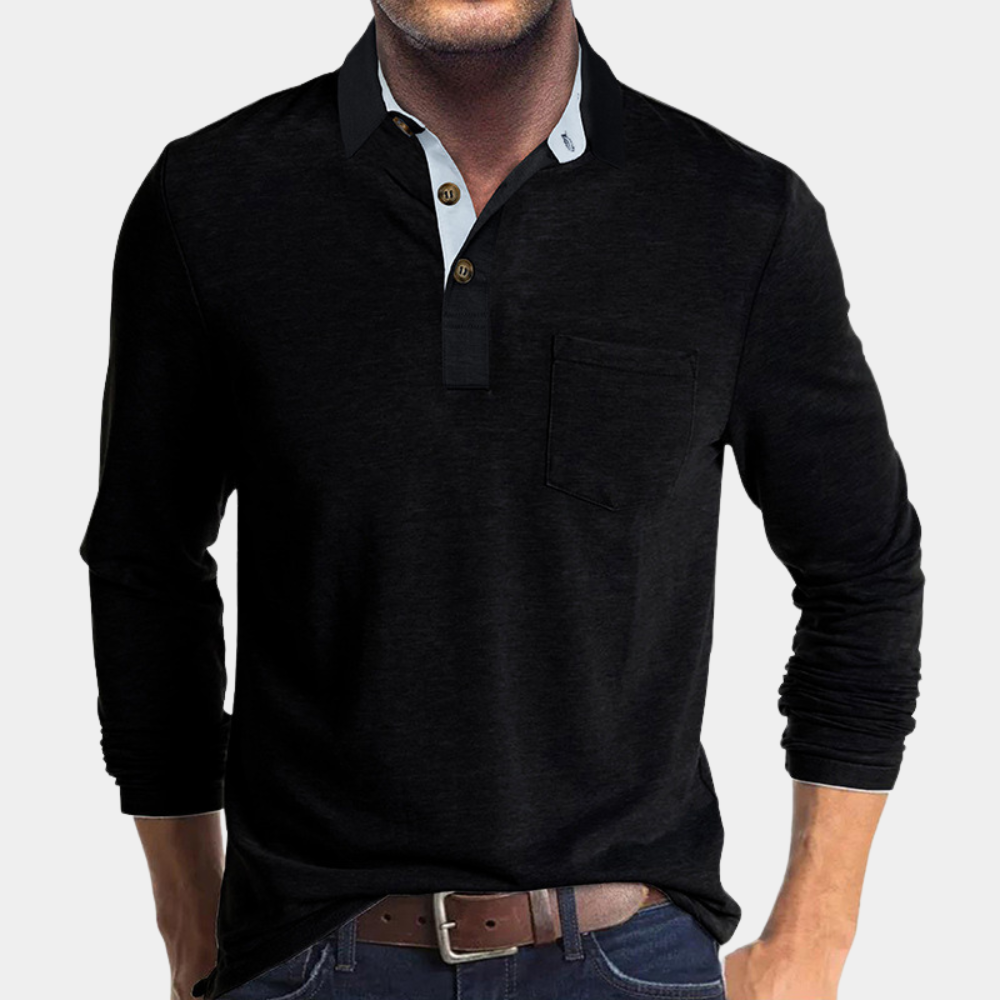 Langærmet herrepoloshirt med brystlomme