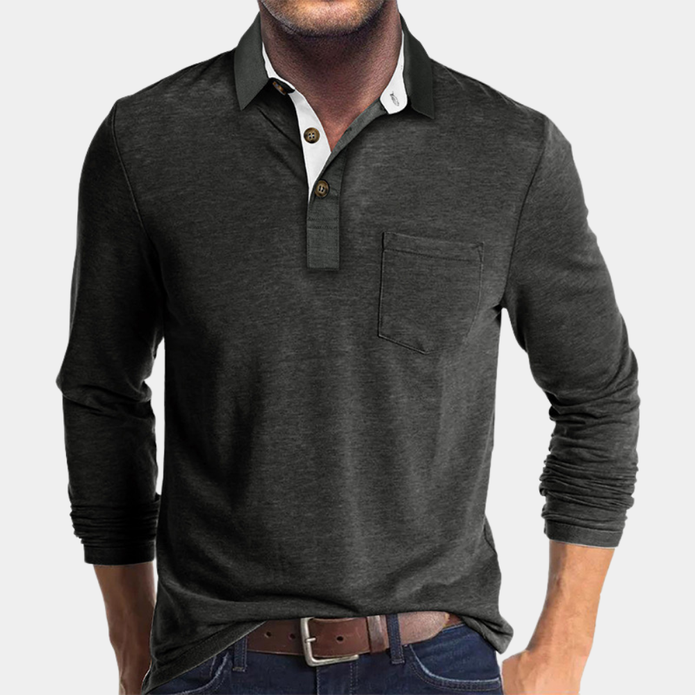 Langærmet herrepoloshirt med brystlomme