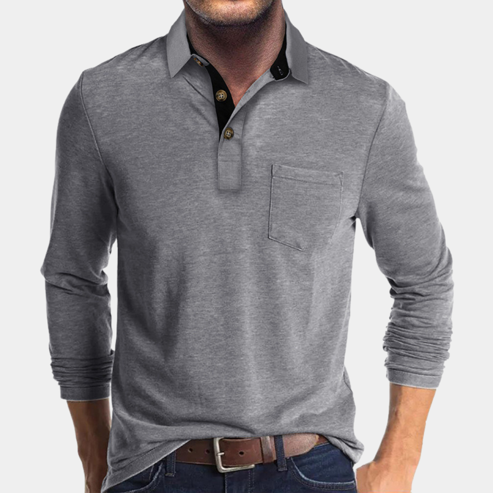 Langærmet herrepoloshirt med brystlomme