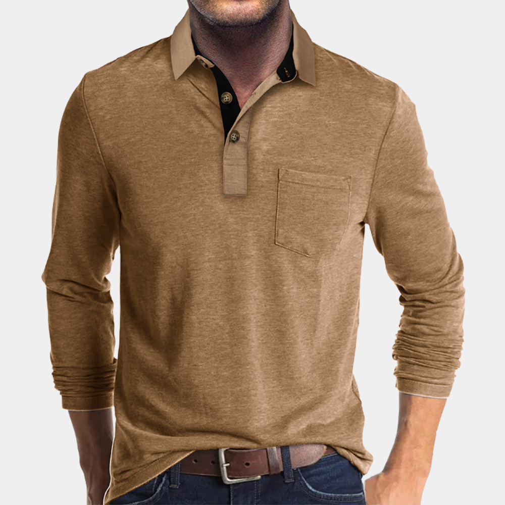Langærmet herrepoloshirt med brystlomme