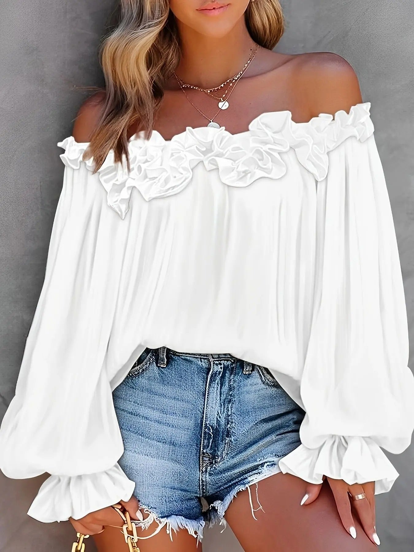 Langærmet off-shoulder-bluse til damer