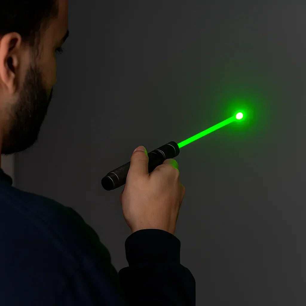 Langrækkende laserstråle-penlygte