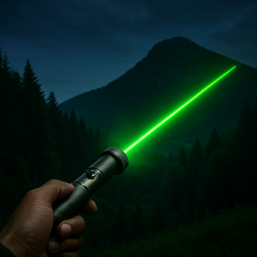 Langrækkende laserstråle-penlygte