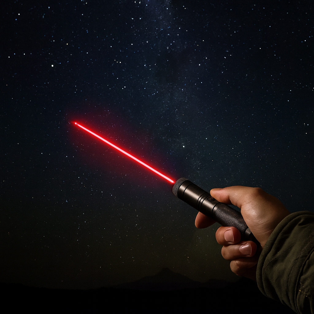 Langrækkende laserstråle-penlygte