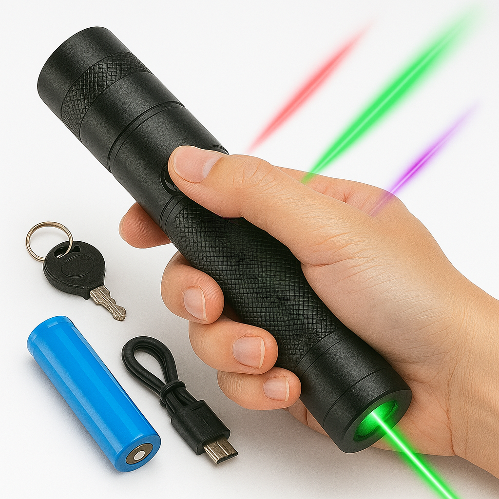Langrækkende laserstråle-penlygte
