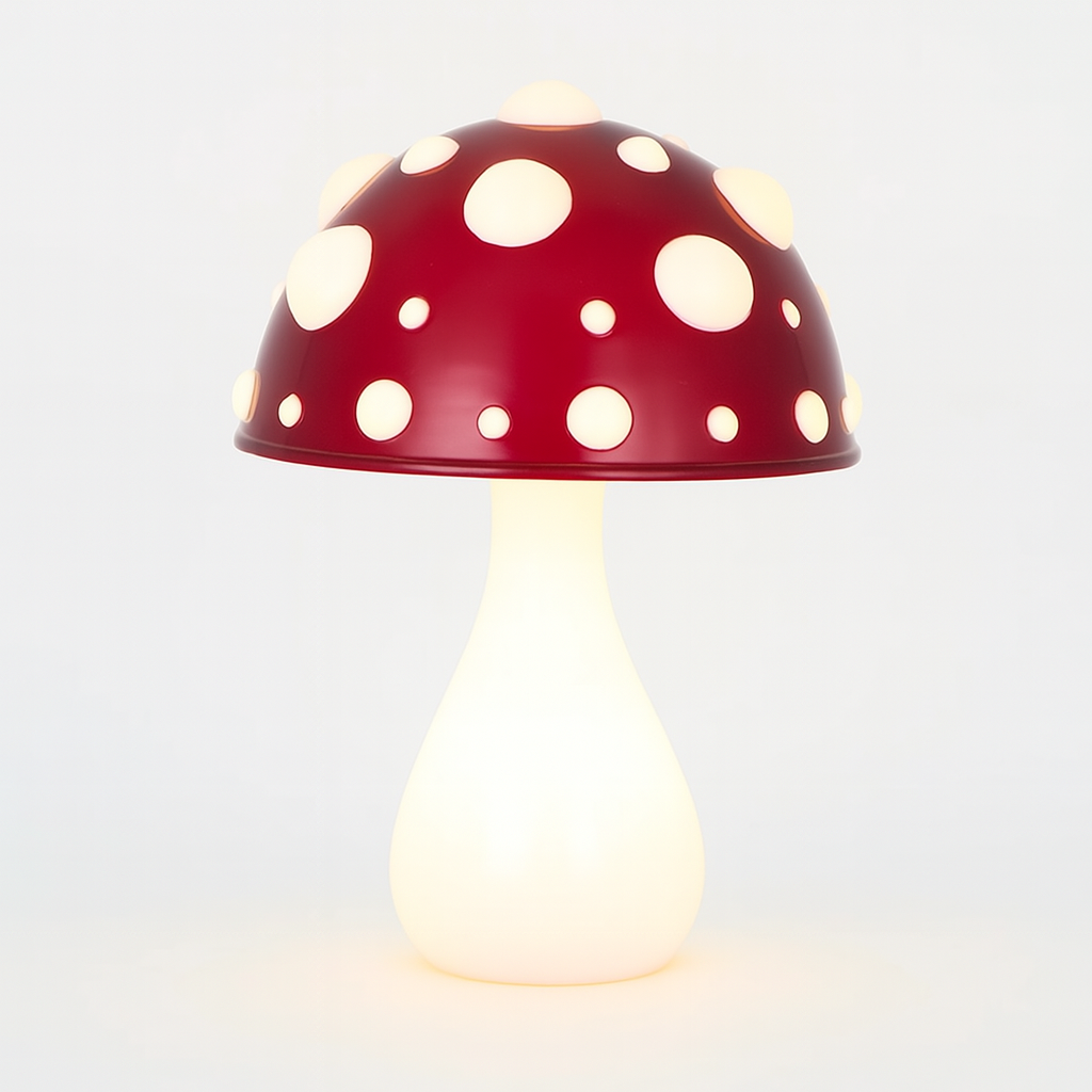 LED-bordlampe i svampedesign med varmt hvidt lys