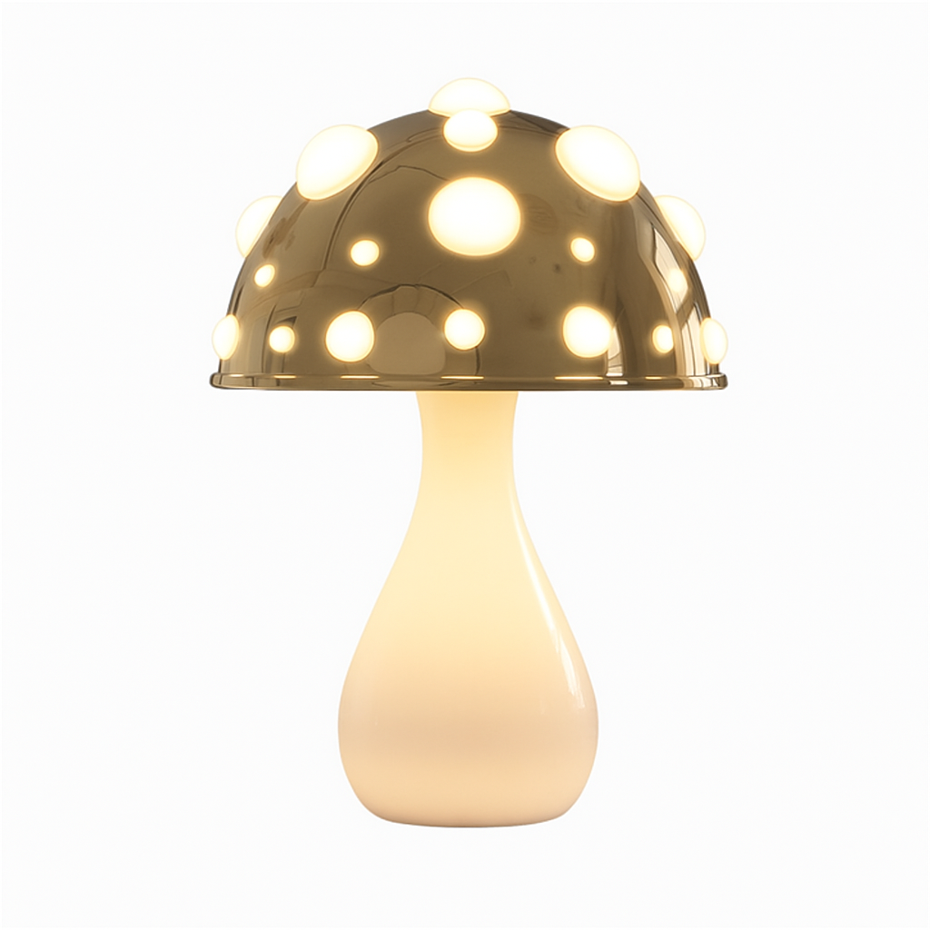 LED-bordlampe i svampedesign med varmt hvidt lys