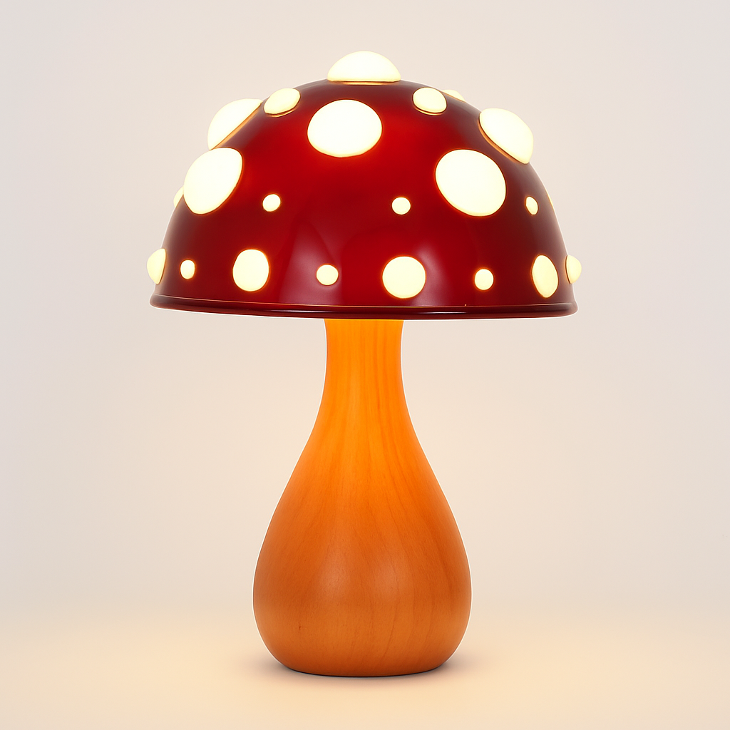 LED-bordlampe i svampedesign med varmt hvidt lys
