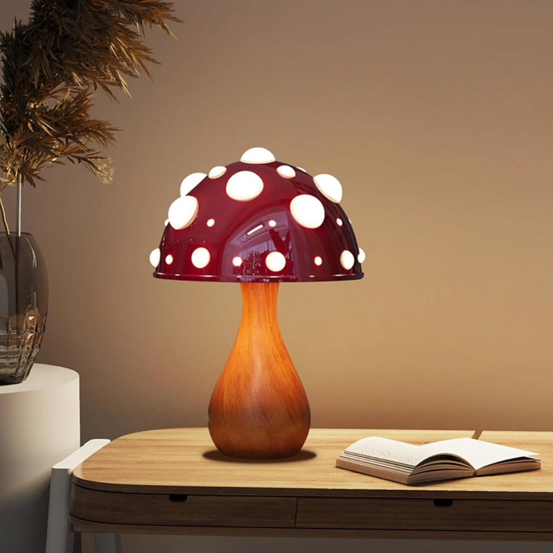 LED-bordlampe i svampedesign med varmt hvidt lys