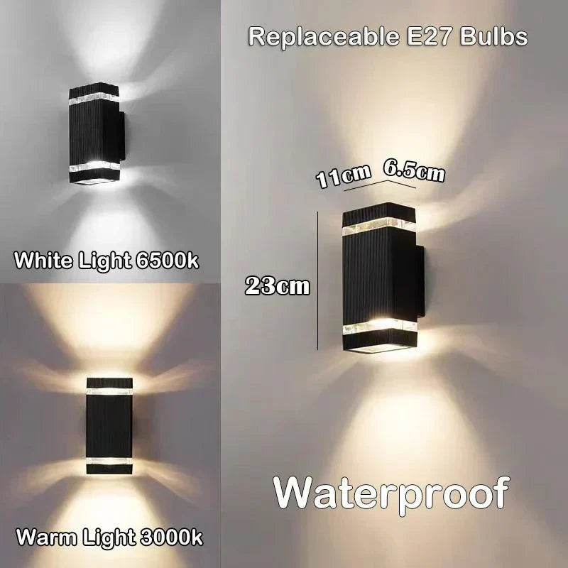 LED-udendørsvæglampe – Moderne IP65 Up & Down-design med E27-fatning