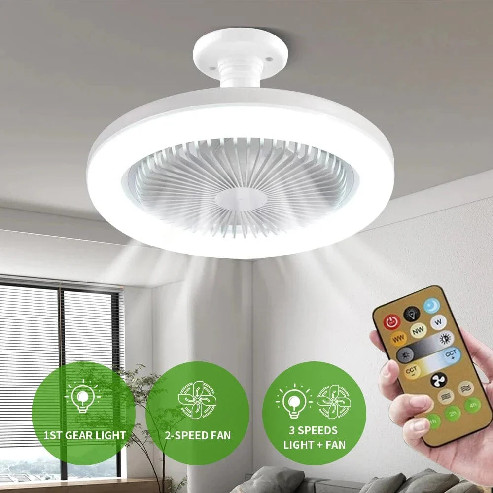 Loftventilator med LED-lampe E27 til stue og soveværelse